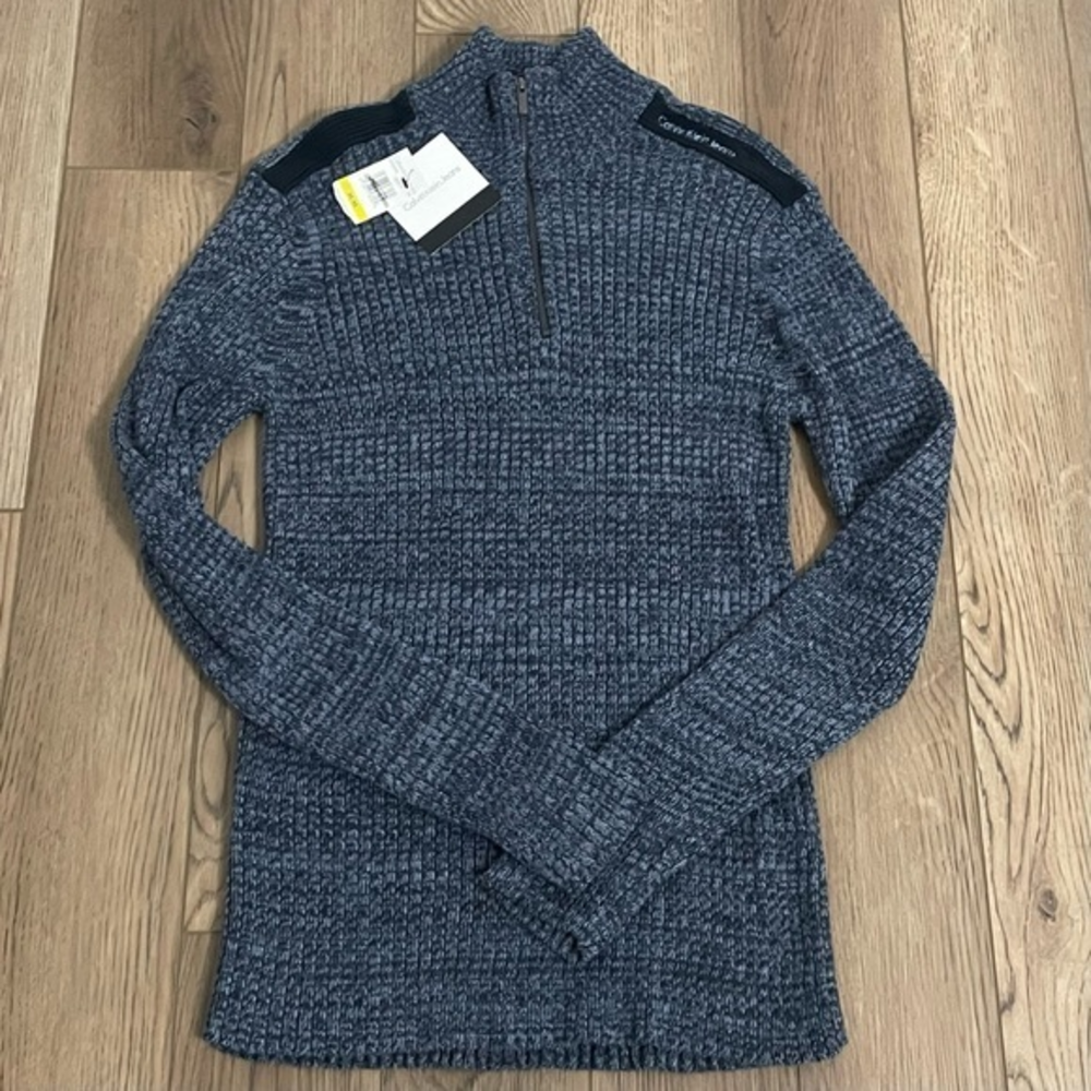 Calvin Klein Sweater‎ Jeans Mens Medium Blue Pullover Quarter Zip NEW